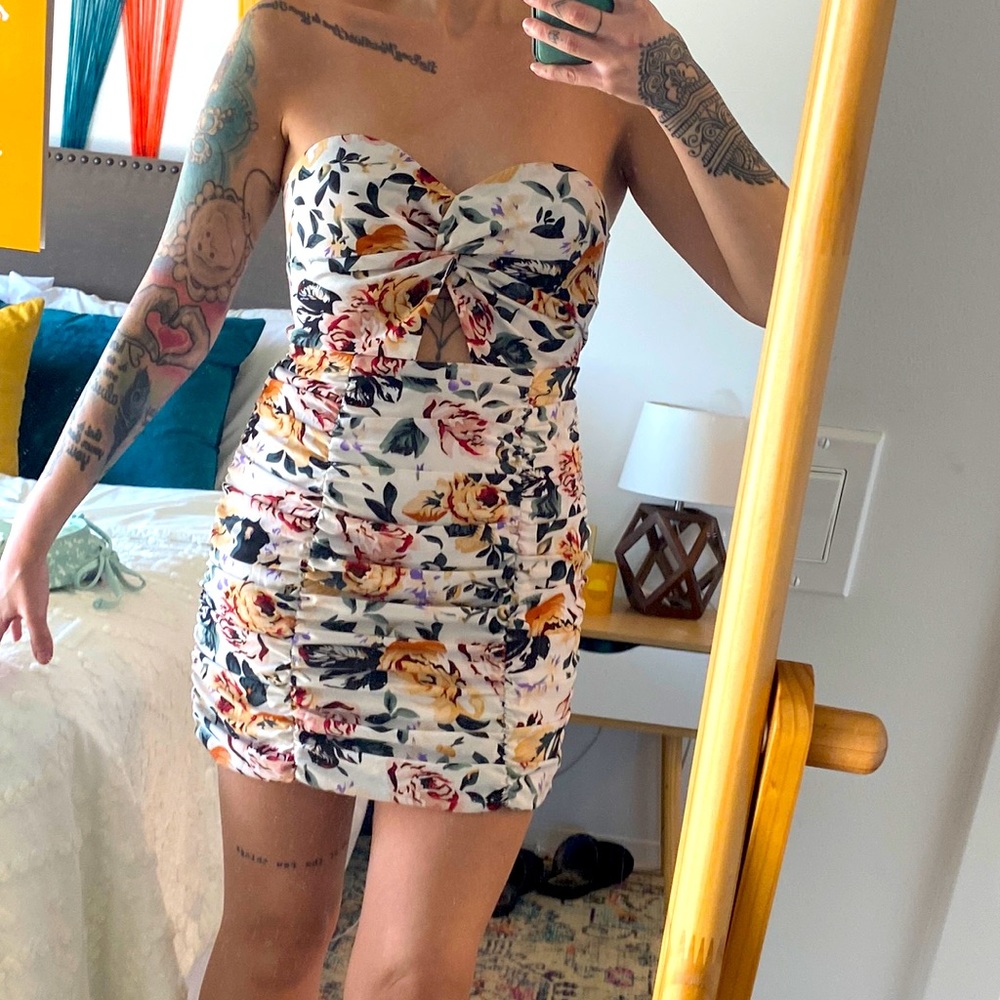 Floral rouched mini dress